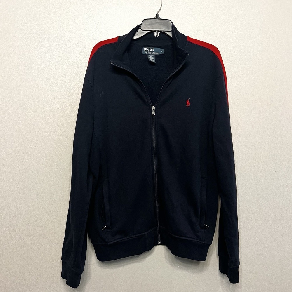 Vintage Polo Ralph Lauren Men Size L Track Jacket Blue Red Pony Full Zip Pockets
